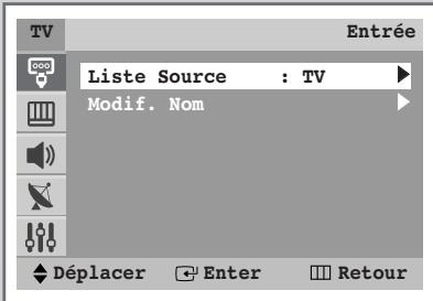 TV Liste Source : TV Modif. Nom Déplacer Enter Retour