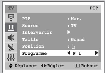 TV PIP PIP : Mar. Source : TV Interverter Taille : Grand Position : Programme ← P 1 Déplacer ← Régler Retour