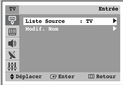 TV Entrée Liste Source : TV Modif. Nom Déplacer Enter Retour