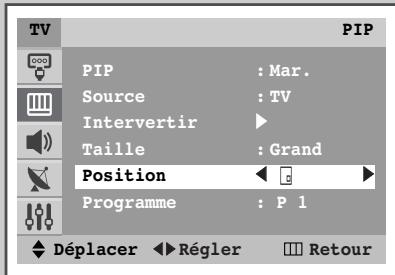 TV PIP PIP : Mar. Source : TV Interverter ► Taille : Grand Position ► Programme : P 1 Déplacer ►Régler □ Retour