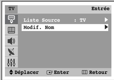 TV Entrée Liste Source : TV Modif. Nom Déplacer Enter Retour