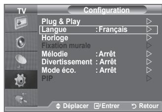SAMSUNG LA32A550P1R - Lorsque vous utilisez le téléviseur/moniteur pour la première fois, vous doivent seLECTIONner la langue utilisée pour afficher les menus et les indications. - 1