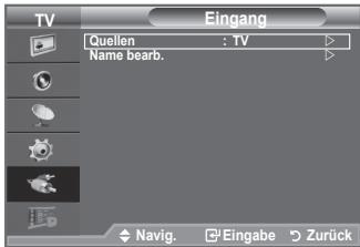 TV Eingang Quellen : TV Name bearb. Navig. Eingabe Zurück