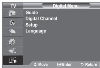 TV Digital Menu Guide Digital Channel Setup Language Move Enter Return