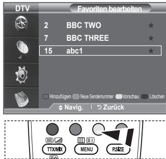 DTV 2 BBC TWO ★ 7 BBC THREE ★ 15 abc1 ★ Hinzufügen Neue Sendemummer Vorschau Löschen Navig. ! Zurück TX/MX MENU PSIZE