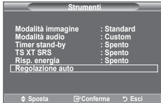 Strumenti Modalità immagine : Standard Modalità audio : Custom Timer stand-by : Spento TS XT SRS : Spento Risp. energia : Spento Regolazione auto Sposta Conferma Esci