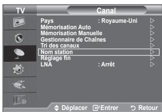 TV Canal Pays : Royaume-Uni Mémorisation Auto Mémorisation Manuelle Gestionnaire de Chaînes Tri des canaux Nom station Réglage fin LNA : Arrêt Déplacer Entrer Retour