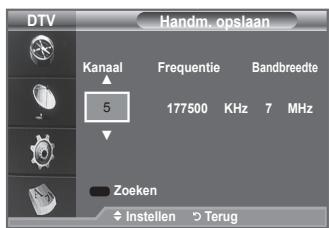 DTV Handm. opslaan Kanaal Frequentie Bandbreedte 5 177500 KHz 7 MHz Zoeken Instellen Terug