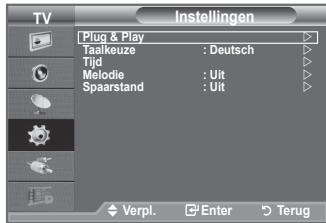 TV Instellingen Plug & Play Taalkeuze : Deutsch Tijd Melodie : Uit Spaarstand : Uit Verpl. Enter Terug