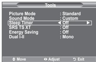 Tools Picture Mode : Standard Sound Mode : Custom Sleep Timer ← Off ► SRS TS XT : Off Energy Saving : Off Dual I-II : Mono Move ← Adjust → Exit