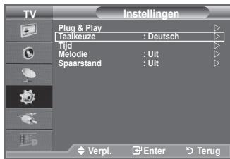 TV Instellingen Plug & Play Taalkeuze : Deutsch Tijd Melodie : UIt Spaarstand : UIt Verpl. Enter Terug
