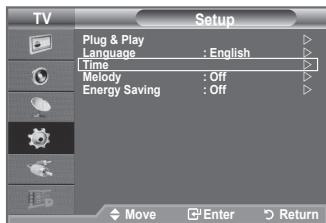 TV Setup Plug & Play Language : English Time Melody : Off Energy Saving : Off Move Enter Return