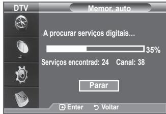 DTV Memor. auto A procurar serviços digitais... 35% Serviços encontrad: 24 Canal: 38 Parar Enter Voltar