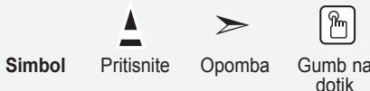 Simbol Pritisnite Opomba Gumb na dotik