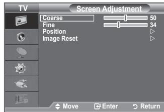 TV Screen Adjustment Coarse 50 Fine 34 Position Image Reset Move Enter Return