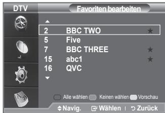 DTV 2 BBC TWO ★ 5 Five 7 BBC THREE ★ 15 abc1 ★ 16 QVC Alle wählen Keinen wählen Vorschau Navig. Wählen 1 Zurück