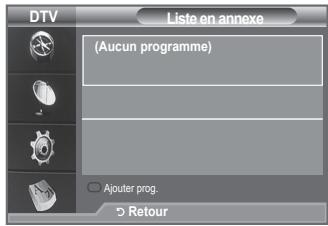 DTV Liste en annexe (Aucun programme) Ajouter prog. Retour