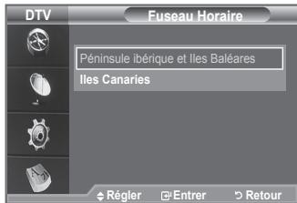 DTV Fuseau Horaire Péninsule ibérique et Iles Baléares Iles Canaries Régler Entrer Retour