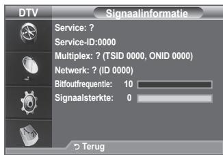 DTV Signaallinformatie Service: ? Service-ID:0000 Multiplex: ? (TSID 0000, ONID 0000) Netwerk: ? (ID 0000) Bitfoutfrequentie: 10 Signaalsterkte: 0 Terug
