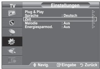 TV Einstellungen Plug & Play Sprache : Deutsch Zelt Melodie : Aus Energiesparmod. : Aus Navig. Eingabe Zurück
