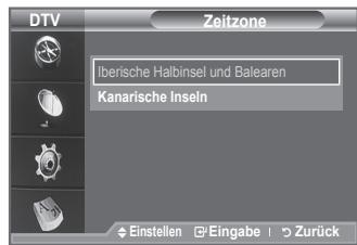 DTV Zeitzone Iberische Halbinsel und Balearen Kanarische Inseln Einstellen Eingabe Zurück