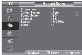 TV Programme : P 1 Colour System : Auto Sound System : BG Channel : S 6 Search : 140 MHz Store : ?