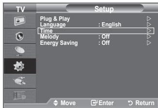 TV Setup Plug & Play Language : English Time Melody : Off Energy Saving : Off Move Enter Return