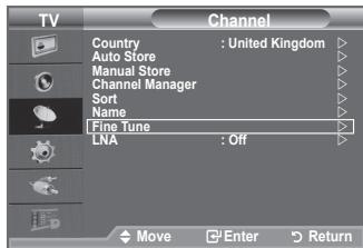 TV Channel Country : United Kingdom Auto Store Manual Store Channel Manager Sort Name Fine Tune LNA : Off Move Enter Return