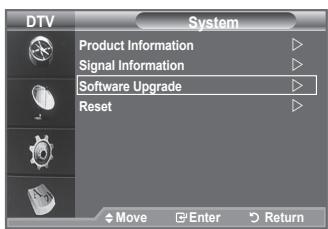 DTV System Product Information Signal Information Software Upgrade Reset Move Enter Return