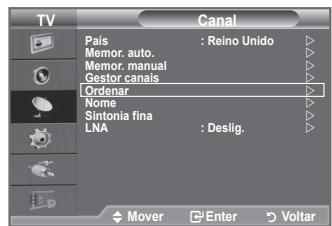 TV Canal Pais : Reino Unido Memor. auto. Memor. manual Gestor canals Organar Nome Sintonia fina LNA : Deslig. Mover Enter Voltar