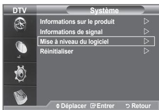 DTV Système Informations sur le produit Informations de signal Mise à niveau du logiciel Réinitialiser Déplacer Entrer Retour