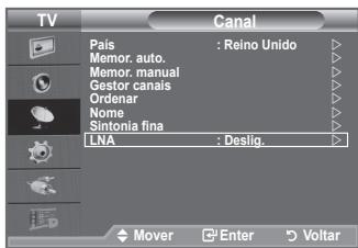TV Canal Pais : Reino Unido Memor. auto. Memor. manual Gestor canais Organar Nome Sintonia fina LNA : Desig. Mover Enter Voltar
