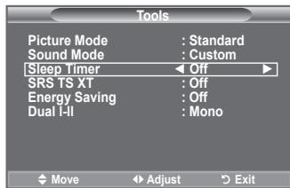 Tools Picture Mode : Standard Sound Mode : Custom Sleep Timer ← Off ► SRS TS XT : Off Energy Saving : Off Dual I-II : Mono Move Adjust Exit