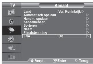 TV Kanaal Land : Ver. Koninkrijk > Automatisch opslaan Handm. opslaan Kanaalbeheer Sorteren Naam Pijnafstemming LNA : Uit Verpl. Enter Terug