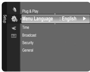 Plug & Play Menu Language : English Time Broadcast Security General