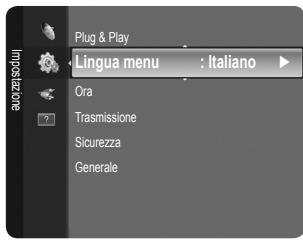 Plug & Play Lingua menu : Italiano Ora Trasmissione Sicurezza Generale