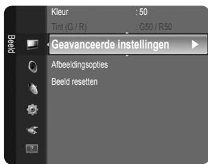 Kleur : 50 Tint (G / R) : G50 / R50 Geavanceerde instellingen Aufbeeldingsopties Beeld resetten