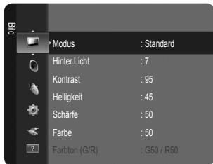 Hinter Licht : 7 Kontrastl : 95 Helligkeit : 45 Scharfe : 50 Farbe : 50 Farbton (G/R) : G50 / R50 Erweiterte Einstellungen Bildoptionen Bild zurücksetzen