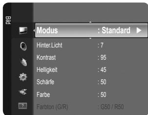 Modus : Standard Hinter Licht : 7 Kontrastl : 95 Helligkeit : 45 Scharfe : 50 Farbe : 50 Farbton (G/R) : G50 / R50
