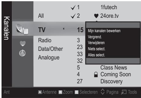 1futech All ✓ 2 24ore.tv TV 15 Mijn kanalen bewerken Vergrend. Verwijderen Niets select. Alles select. Radio 3 Data/Other 23 Analogue 33 32 5 4 27 Class News Coming Soon Discovery Antenna Zoom Selecteren Pagina Tools