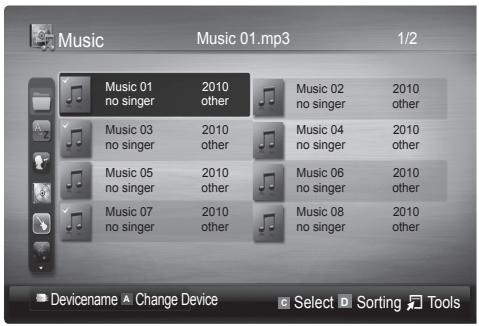 Music Music 01.mp3 1/2 Music 01 no singer 2010 other Music 02 no singer 2010 other Music 03 no singer 2010 other Music 04 no singer 2010 other Music 05 no singer 2010 other Music 06 no singer 2010 other Music 07 no singer 2010 other Music 08 no singer 2010 other Devicename ▲ Change Device Select ▼ Sorting ▼ Tools