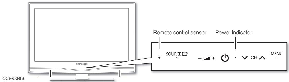 Remote control sensor Power Indicator SOURCE - + - CH MENU Speakers