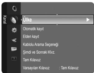 Ülke Otomatik kayıt Elden kayıt Kablolu Arama Seçeneği Şimdi ve Sonraki Klvz. Tam Kılavuz Varsayılan Kılavuz : Tam Kılavuz