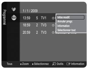 SAMSUNG LE32B350F1W - Menu d'options de la liste des chaînes (dans Programmé) - 1