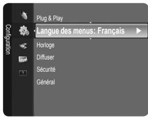 Plug & Play Langue des menus: Français Horloge Diffuser Sécurité Général