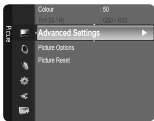 Colour : 50 Tint (G / R) : G50 / R50 Picture Advanced Settings Picture Options Picture Reset