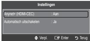 Instellingen Anynet+ (HDMI-CEC) : Aan Automatisch uitschakelen : Ja Verpl. Enter Terug