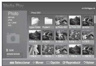SAMSUNG LE32B551A6W - Utilización del botón del mando a distancia en el menú Media Play (USB) - 2