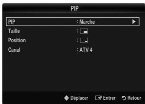 PIP PIP : Marche Taille : Position : Canal : ATV 4 Déplacer Entrer Retour