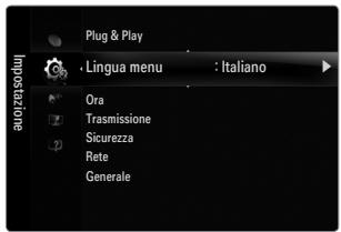 Plug & Play · Lingua menu : Italiano Ora Trasmissione Sicurezza Rete Generale